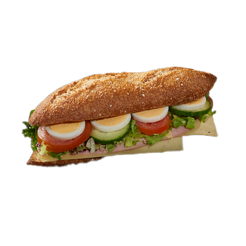 Baguette gezond ham/kaas met sla, komkommer, tomaat & ei