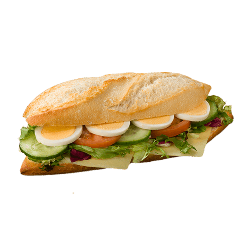 Baguette gezond kaas met sla, komkommer, tomaat & ei