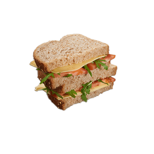 Sandwich jonge kaas met boter, tomaat en rucola