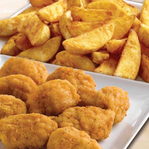 Potato Wedges met chicken poppers