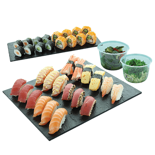 Sushi complete 34 pieces and 2 salads
