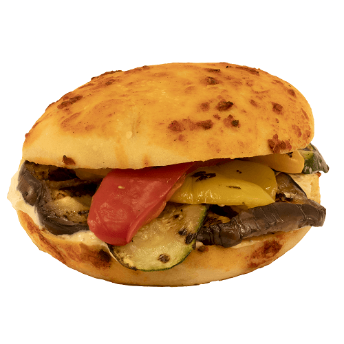 Focaccia humus roasted vegetables
