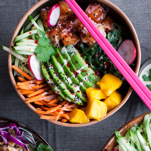Poké bowl vegetarian shrimp