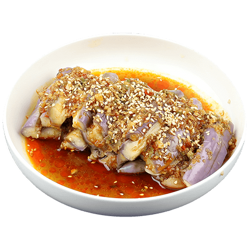 Cooked eggplant in garlic sauce