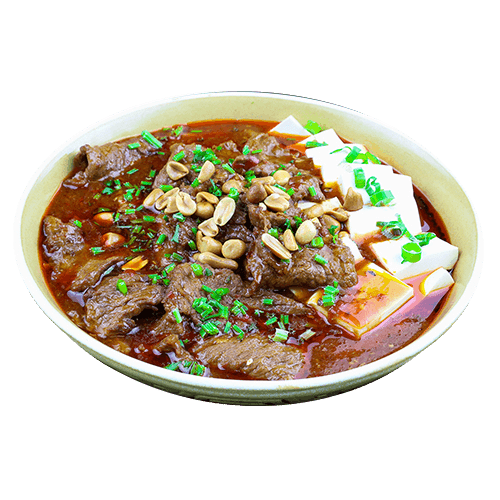 Beef tenderloin with tofu in light spicy sauce