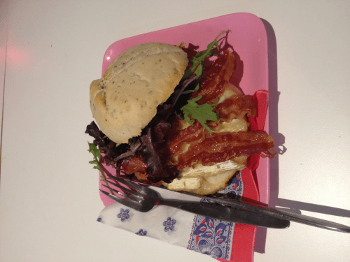 Brie with bacon sandwich