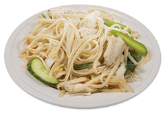 Bami goreng with chicken breast and vegetables