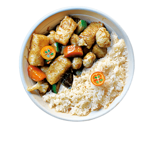 Vegetarische tofu curry bowl