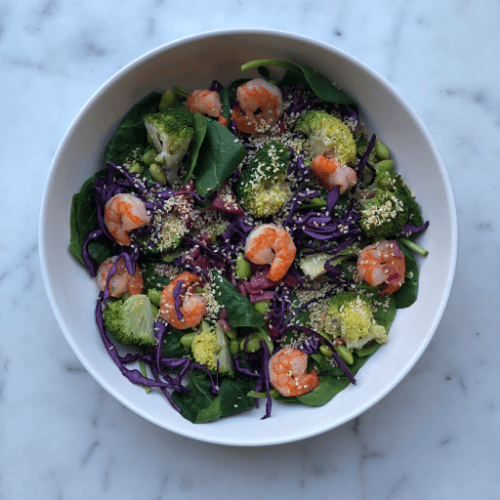 Rainbow gamba bowl and soja wasabi dressing