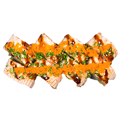 Flamed salmon dragon roll
