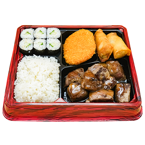 Teriyaki beef sushi bento