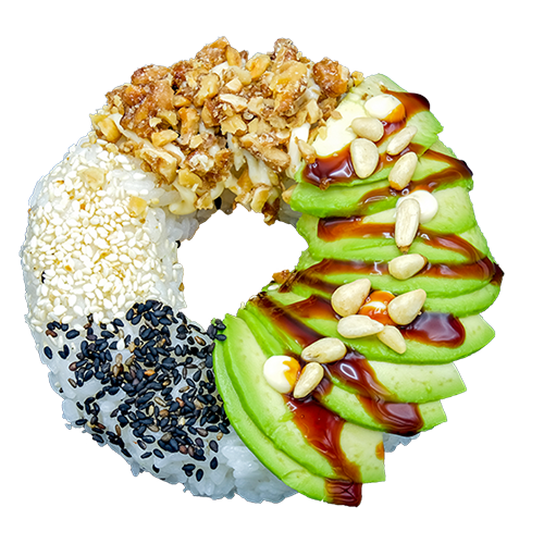 Veggie chicken sushi donut