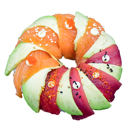 Ebi fry salmon tuna sushi donut