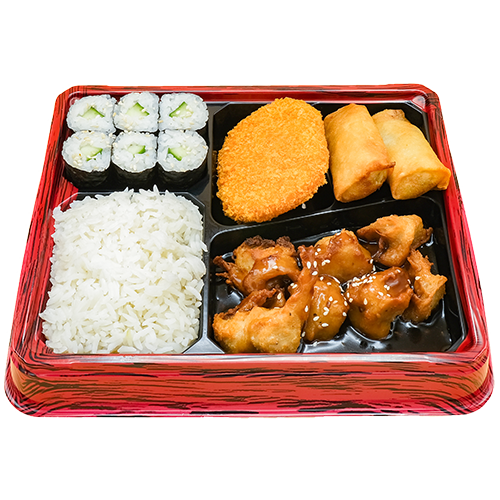 Vegan chicken sushi bento