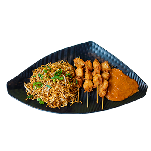 Vegetarian chicken sate fried noodles
