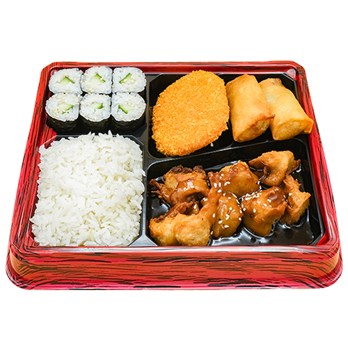 Vegetarian chicken sushi bento