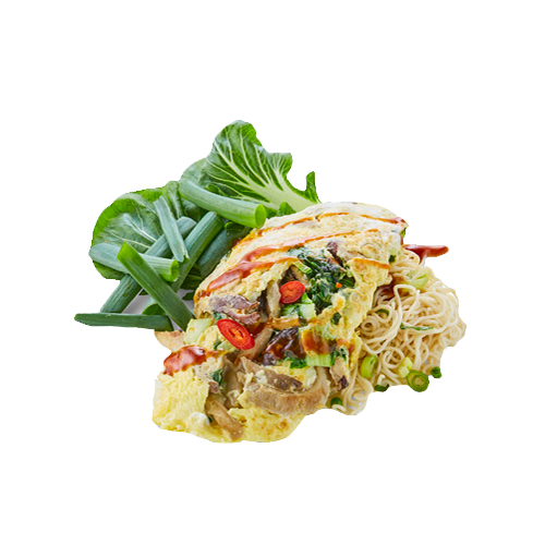 Vegetarische omelet met woknoodles