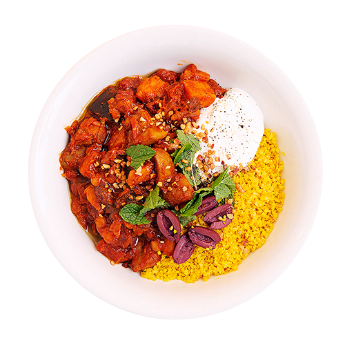 Marokkaanse aubergine en zoete aardappel stew (vegetarisch)