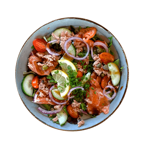 Salade marinara met zalm en tonijn