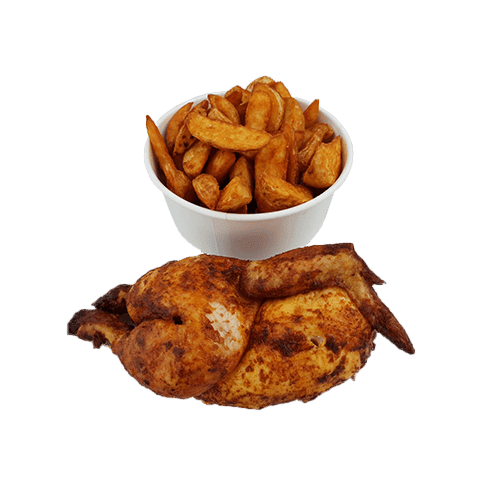 Halve kip met potato wedges