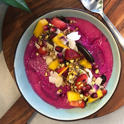 Organic pitaya rose smoothie bowl