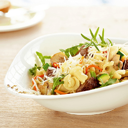 Pasta filetto di manzo e rucola