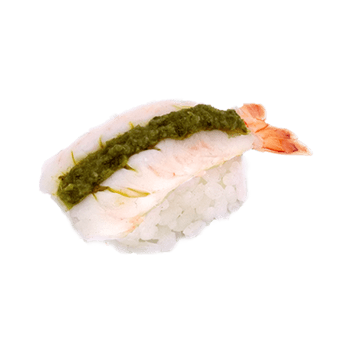 Garnaal met pesto nigiri