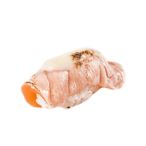 Geflambeerde zalm met roomkaas nigiri