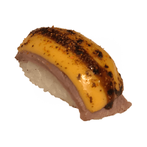 Flamed cheese maguro nigiri