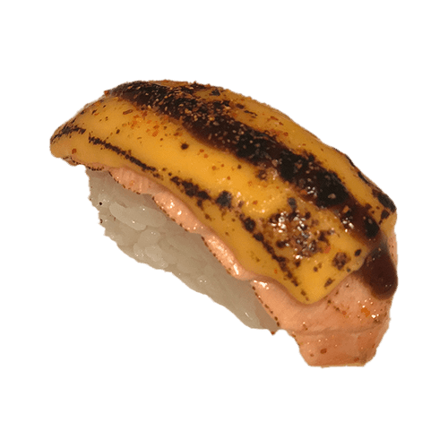 Flamed cheese sake nigiri
