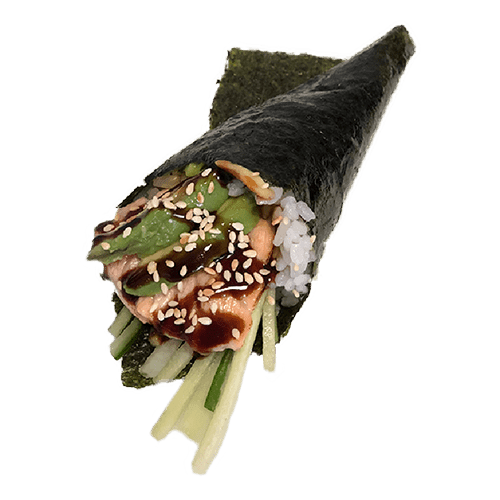 Flamed sake temaki