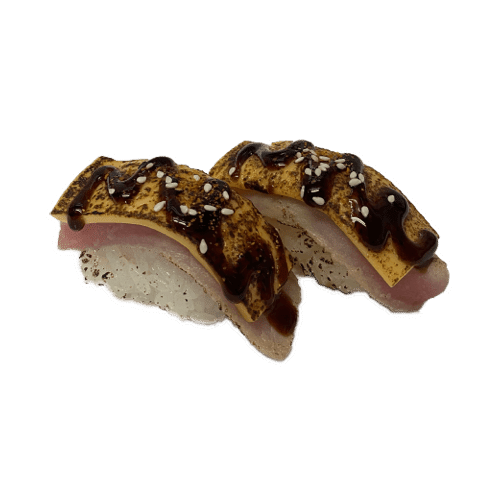 Flamed cheese maguro nigiri