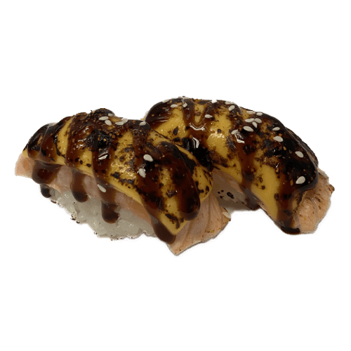 Flamed cheese sake nigiri