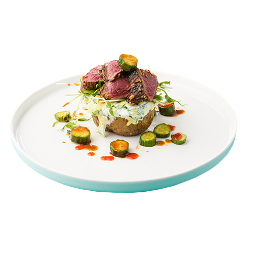 Beef tataki jacket potato