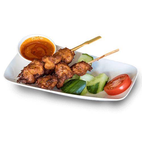 Three Malaysian chicken satay with satay sauce