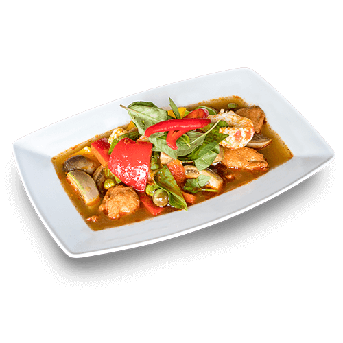 Tom yum curry with chicken and shrimps