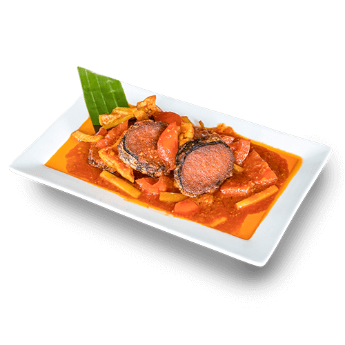 Fish in spicy tomato seaweed sauce
