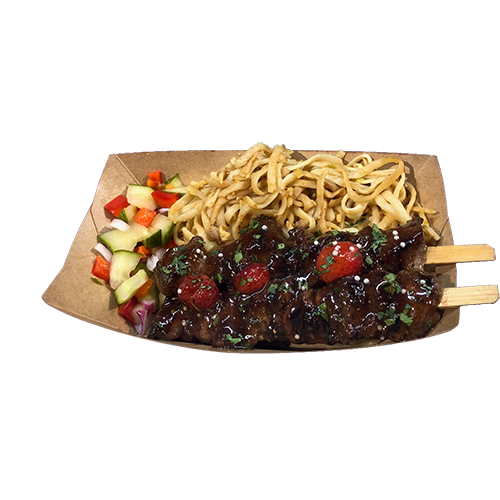 Argentinian beef skewers with noodles