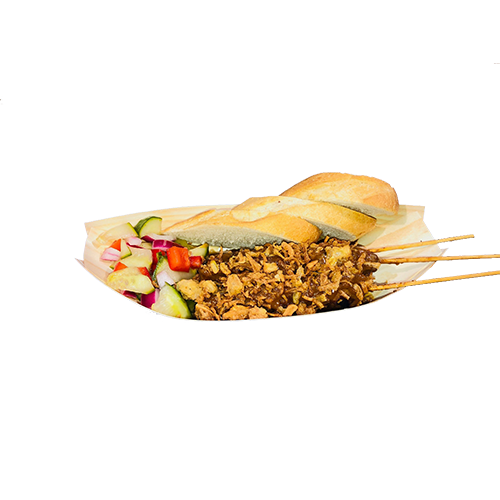 Chicken skewer with a baguette