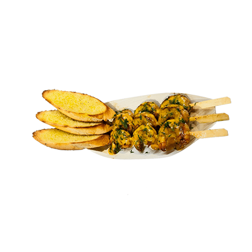 Jumbo shrimp skewers with a baguette