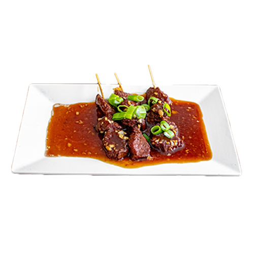 Beef satay with teriyaki sauce