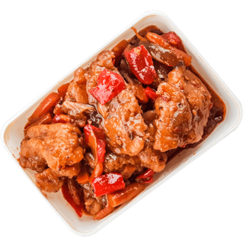 Gebakken kip in zwarte bonensaus