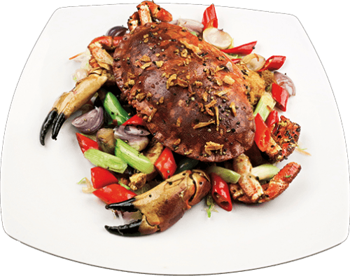 Stir fried fresh crab with crispy chili peppers and garlic