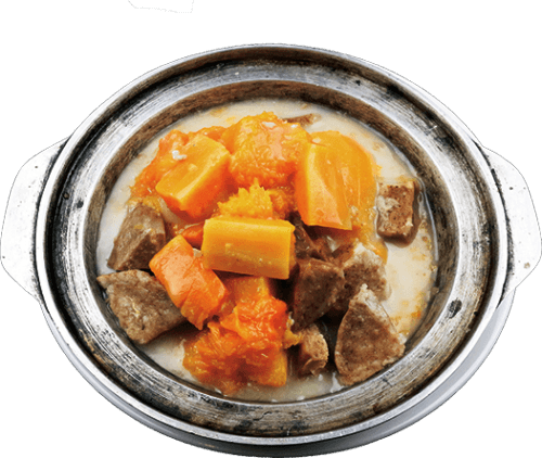 Braised pumpkin and taro in coconut cream sauce