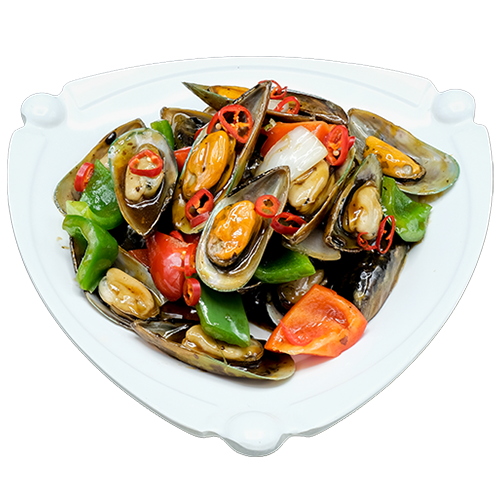 Green mussel from New Zealand with black bean sauce with chili p