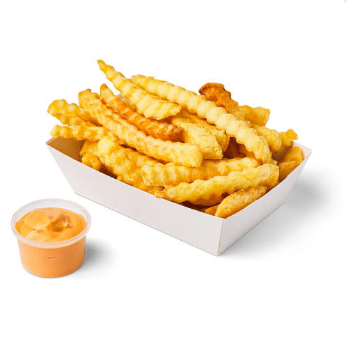 Seasoned fries with Fat Phills sauce