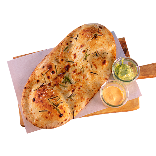 Focaccia met twee dips