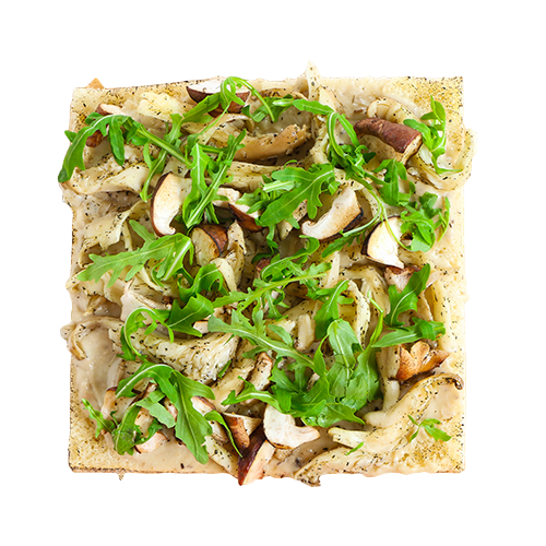 Maelo focaccia pizza met witte vegan truffel kaassaus