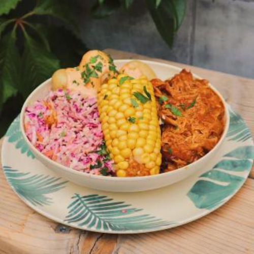 Barbecue pulled chicken bowl