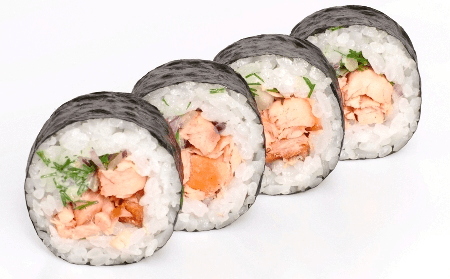 Medium maki grilled salmon and dill, 4 pieces